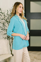 Andree by Unit I'm Really That Gal Open Front Blazer in Aqua Womens