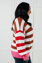 One Eleven North In Your Lane Color Blocked Red Multi Color Stripe Sweater Tops