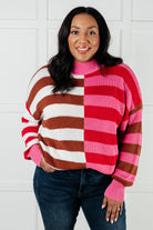 One Eleven North In Your Lane Color Blocked Red Multi Color Stripe Sweater Tops