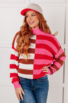 One Eleven North In Your Lane Color Blocked Red Multi Color Stripe Sweater Tops