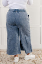 Zenana In or Out Mineral Washed Wide Leg Cropped Pants in Dusty Blue Pants