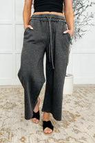 Zenana In or Out Wide Leg Cropped Pants Ash Black Womens