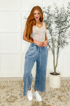 Zenana In or Out Wide Leg Cropped Pants Blue Grey Womens