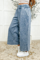 Zenana In or Out Wide Leg Cropped Pants Blue Grey Womens