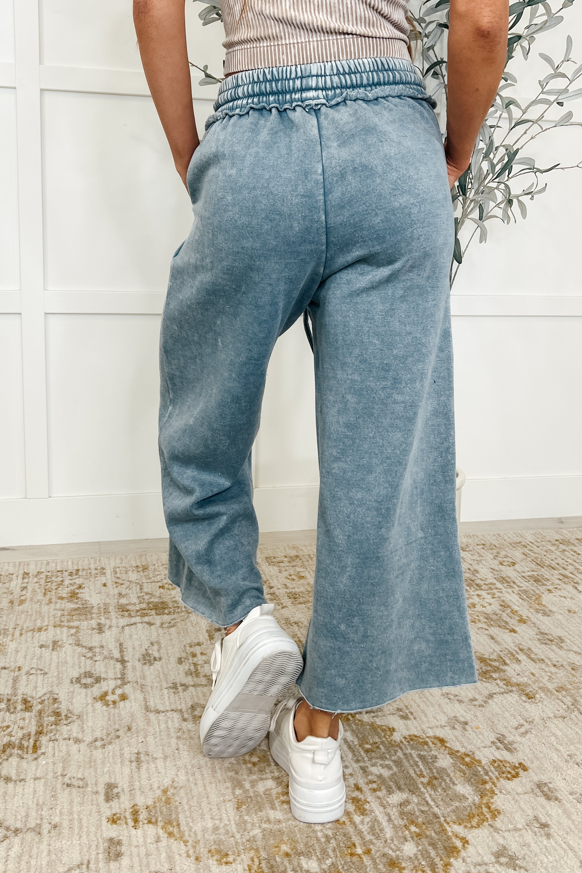 Zenana In or Out Wide Leg Cropped Pants Dusty Blue Womens