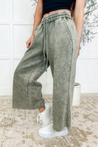 Zenana In or Out Wide Leg Cropped Pants Lt Olive Womens