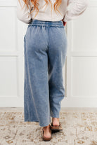 Zenana In or Out Mineral Washed Wide Leg Cropped Pants in Dusty Blue Pants