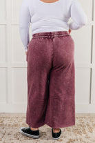 Zenana In or Out Mineral Washed Wide Leg Cropped Pants in Eggplant Pants