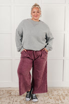 Zenana In or Out Mineral Washed Wide Leg Cropped Pants in Eggplant Pants