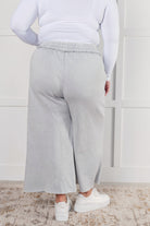 Zenana In or Out Mineral Washed Wide Leg Cropped Pants in Light Grey Mineral Washed Pants