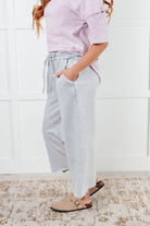 Zenana In or Out Mineral Washed Wide Leg Cropped Pants in Light Grey Mineral Washed Pants