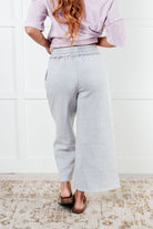 Zenana In or Out Mineral Washed Wide Leg Cropped Pants in Light Grey Mineral Washed Pants