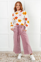 Zenana In or Out Mineral Washed Wide Leg Cropped Pants in Light Rose Pants