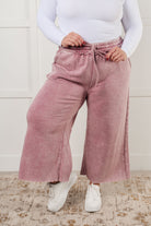 Zenana In or Out Mineral Washed Wide Leg Cropped Pants in Light Rose Pants