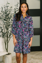 Dear Scarlett Inspire Collared Dress in Black and Cool Paisley Womens