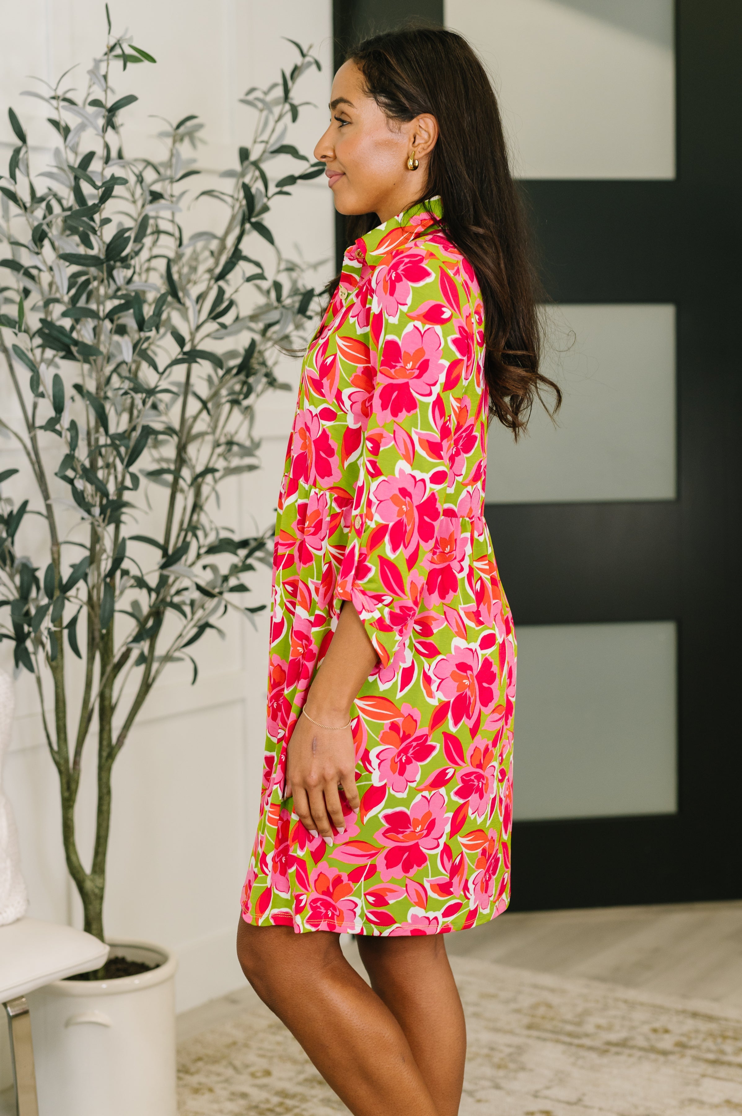 Dear Scarlett Inspire Collared Dress in Pink Blossom Womens