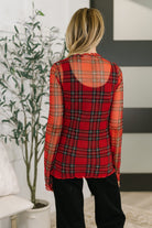 Haptics In the Present Plaid Mesh Layering Top in Red Womens