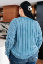 7th Ray In the Right Direction Blue Cable Knit Sweater Tops