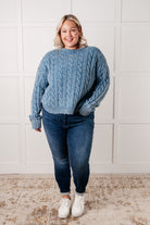 7th Ray In the Right Direction Blue Cable Knit Sweater Tops