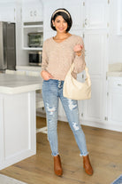 143 Story Irish Coffee Knitted Crop V Neck Sweater Womens