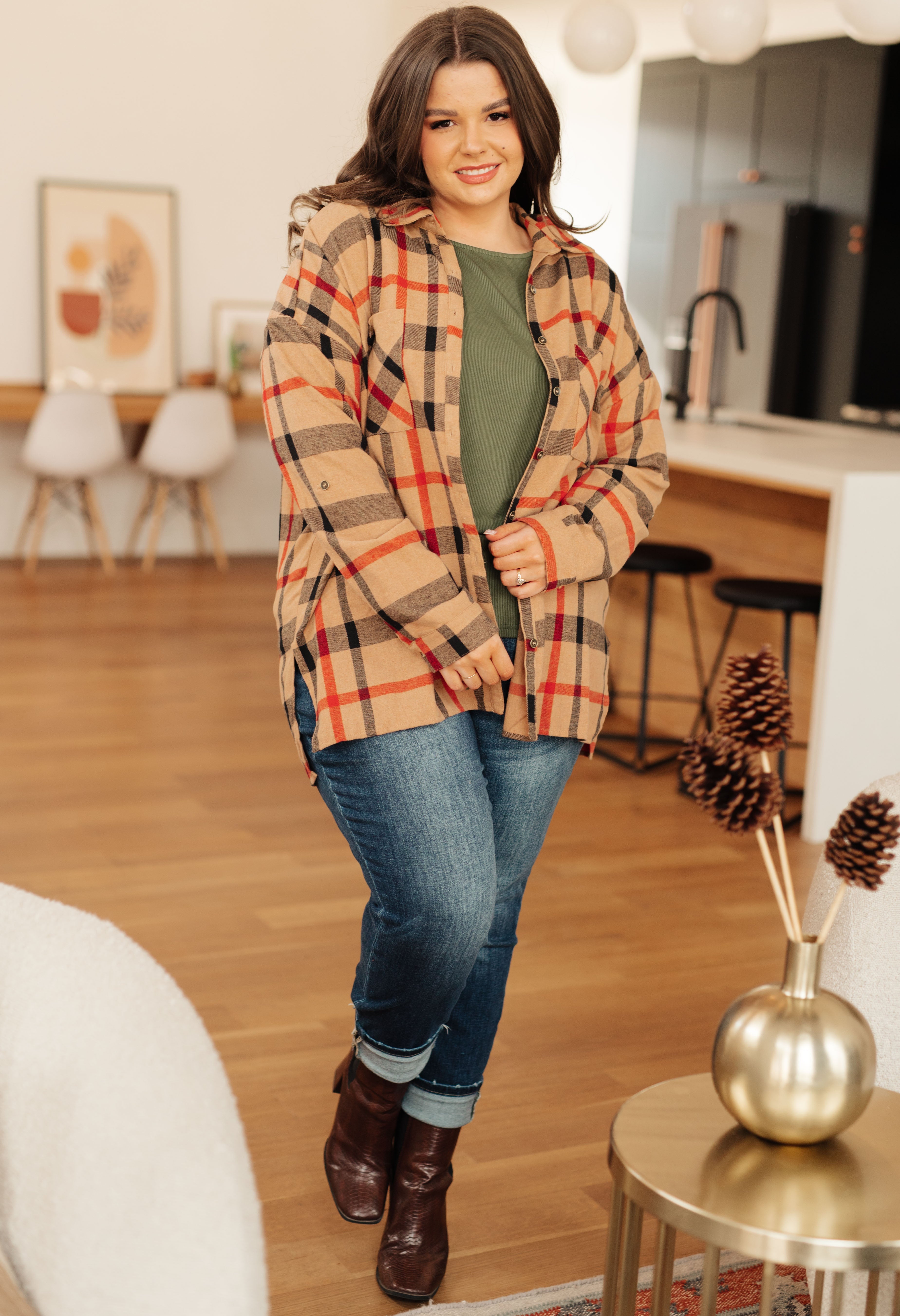 Andree by Unit Is It Really Oversized Plaid Flannel Button Up Tops