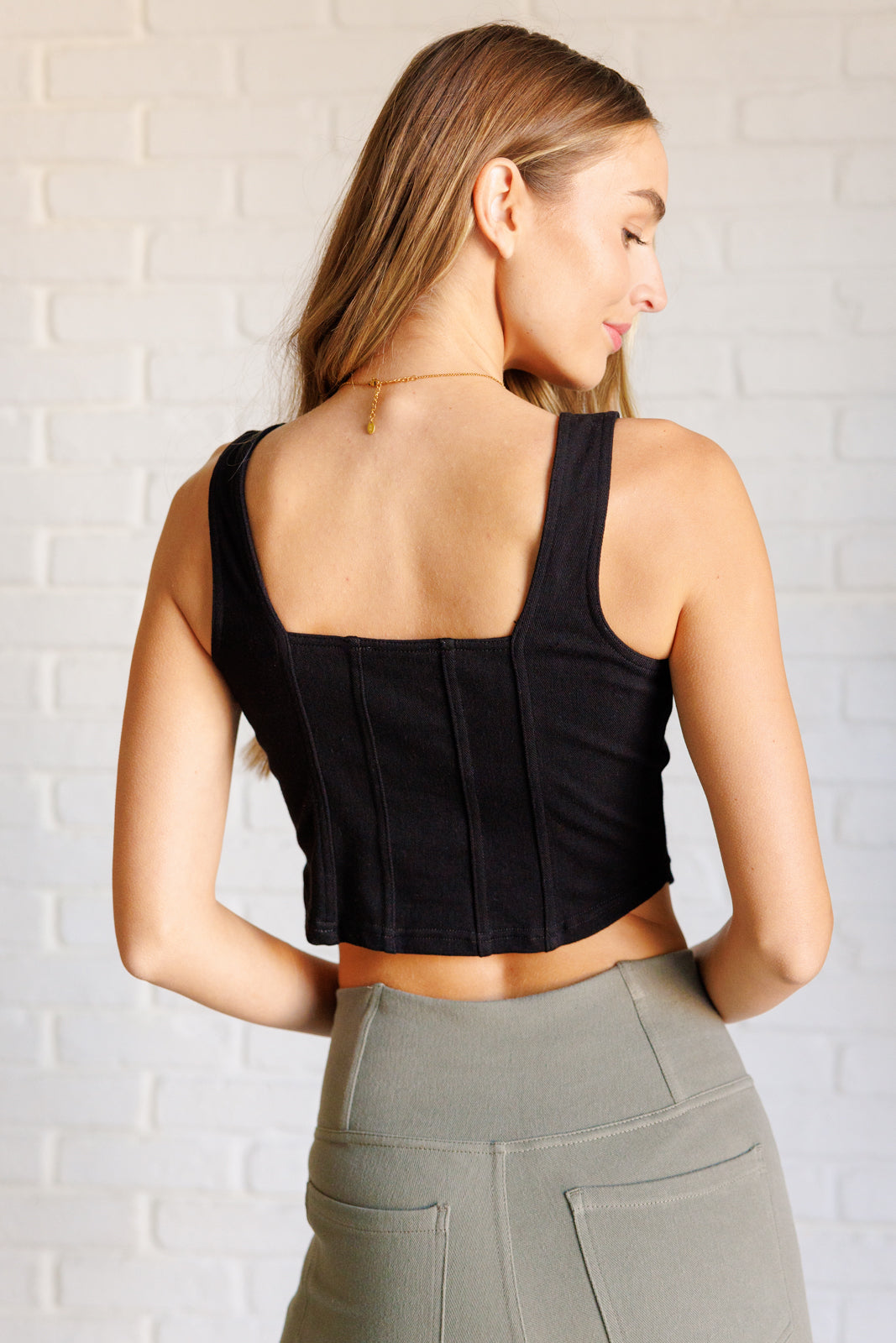 Rae Mode It's All About the Balance Twill Square Neck Crop Top in Black Ave Shops