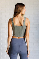 Rae Mode It's All About the Balance Twill Square Neck Crop Top in Dusty Olive Shirts & Tops