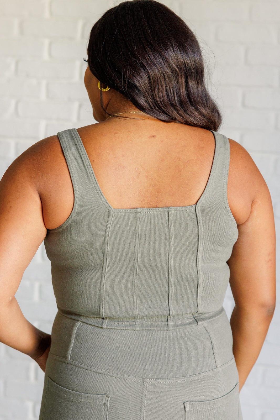 Rae Mode It's All About the Balance Twill Square Neck Crop Top in Dusty Olive Ave Shops