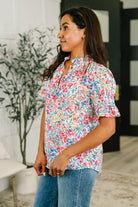 One Eleven North It's Been a Day Split Neck Blouse Womens