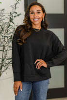 Zenana It's The Little Things Relaxed Scuba Pullover in Black Womens