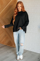 Zenana It's The Little Things Relaxed Scuba Pullover in Black Shirts & Tops