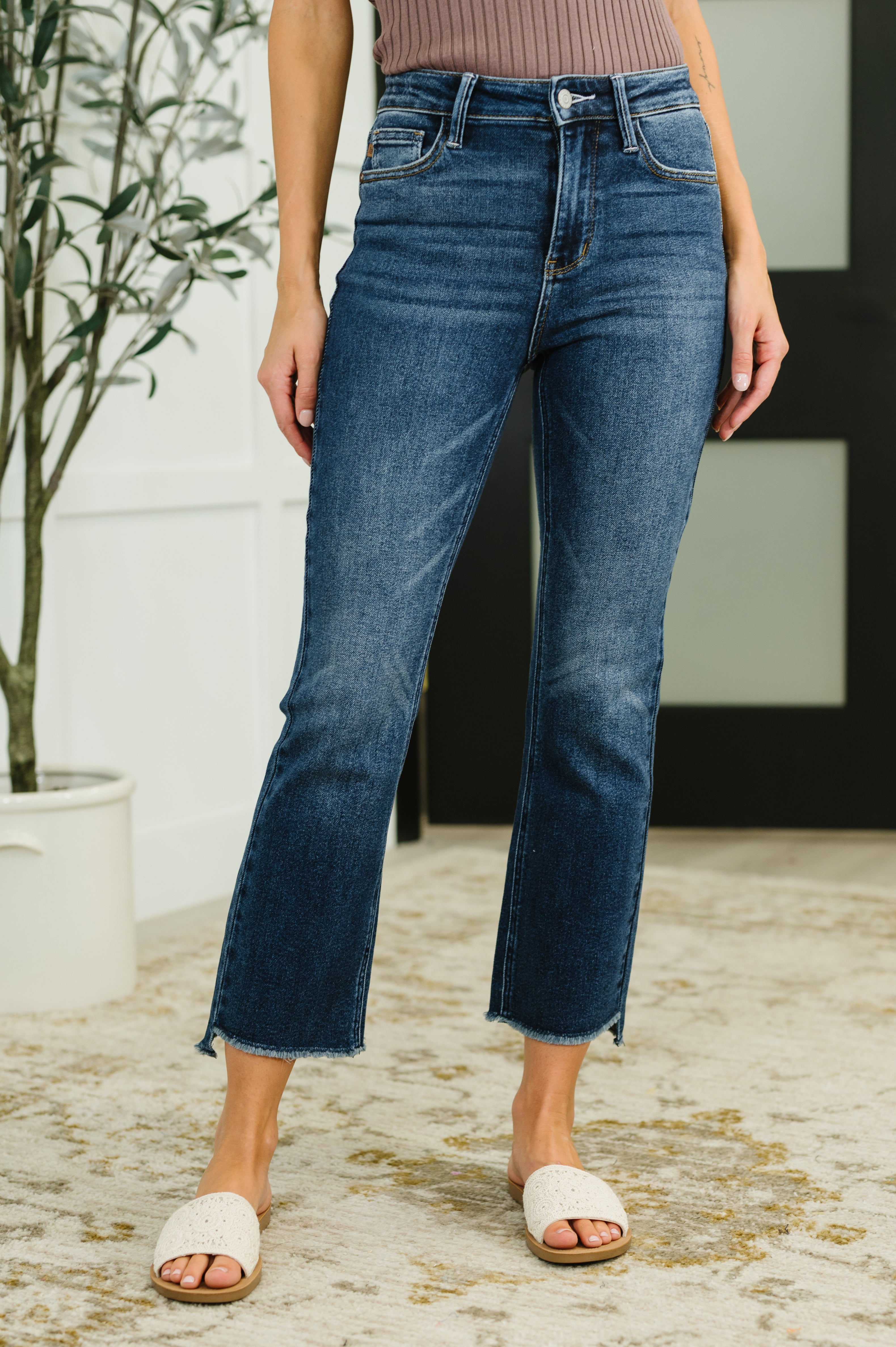 Nova High Waist Dark Wash Kick Flare 24W Womens