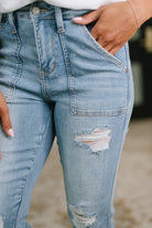 Aiden High Rise Patch Pocket Distressed Boyfriend Jeans Denim