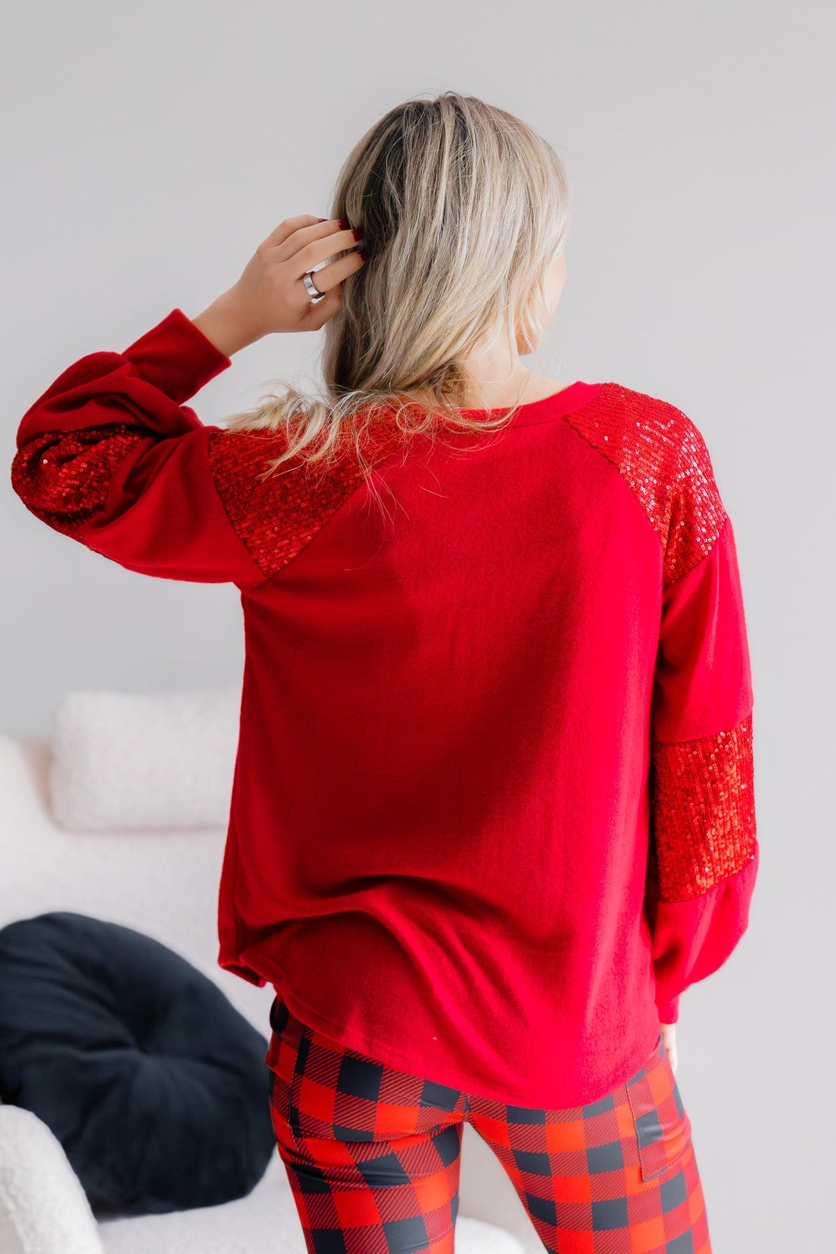 7th Ray Red Holly Belle Brushed Knit Long Sleeve Top