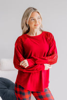 7th Ray Red Holly Belle Brushed Knit Long Sleeve Top