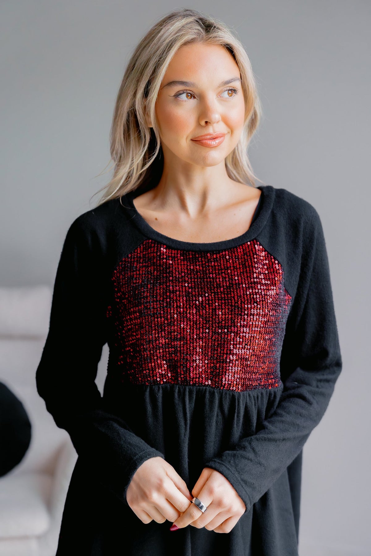 Emerald Frosted Berry Sequin Black Tunic