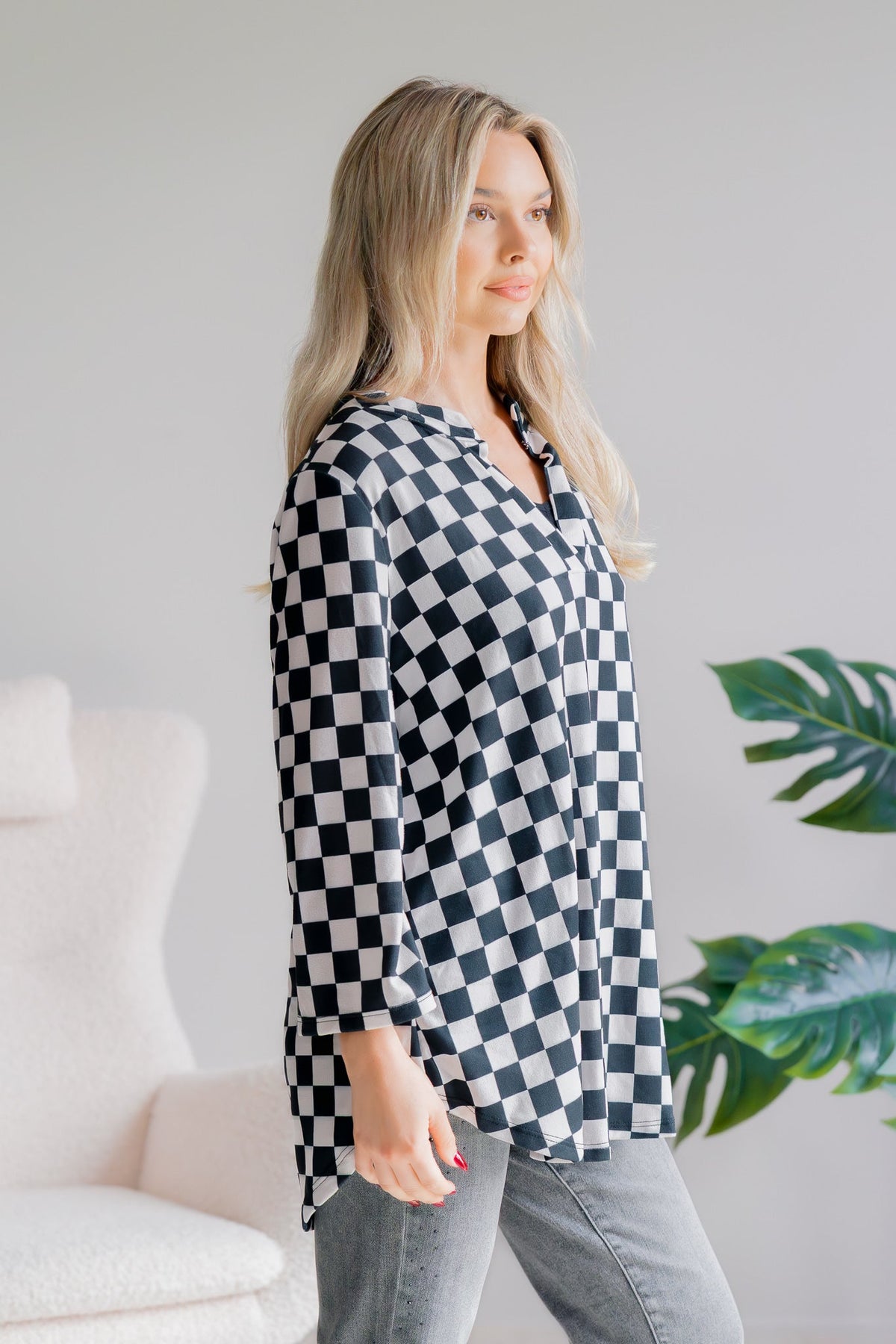 Cliff Puff Chic Eve Check Top