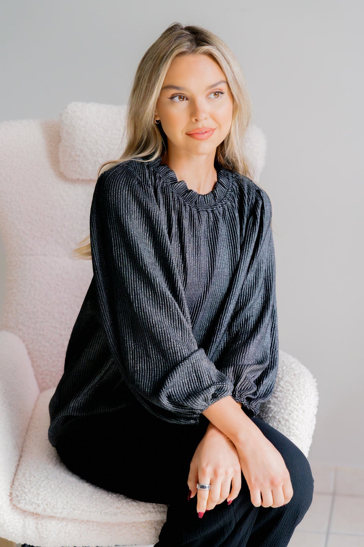 Oddi Silver Soirée Black Shimmer Metallic Blouse