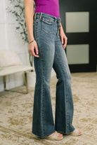 Judy Blue Jackie Mid Rise Flare Jean with Front Flap Pockets Womens