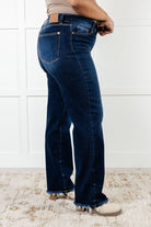 Judy Blue Jacqueline Mid Rise Frayed Hem Straight Leg Jean Denim