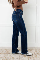 Judy Blue Jacqueline Mid Rise Frayed Hem Straight Leg Jean Denim