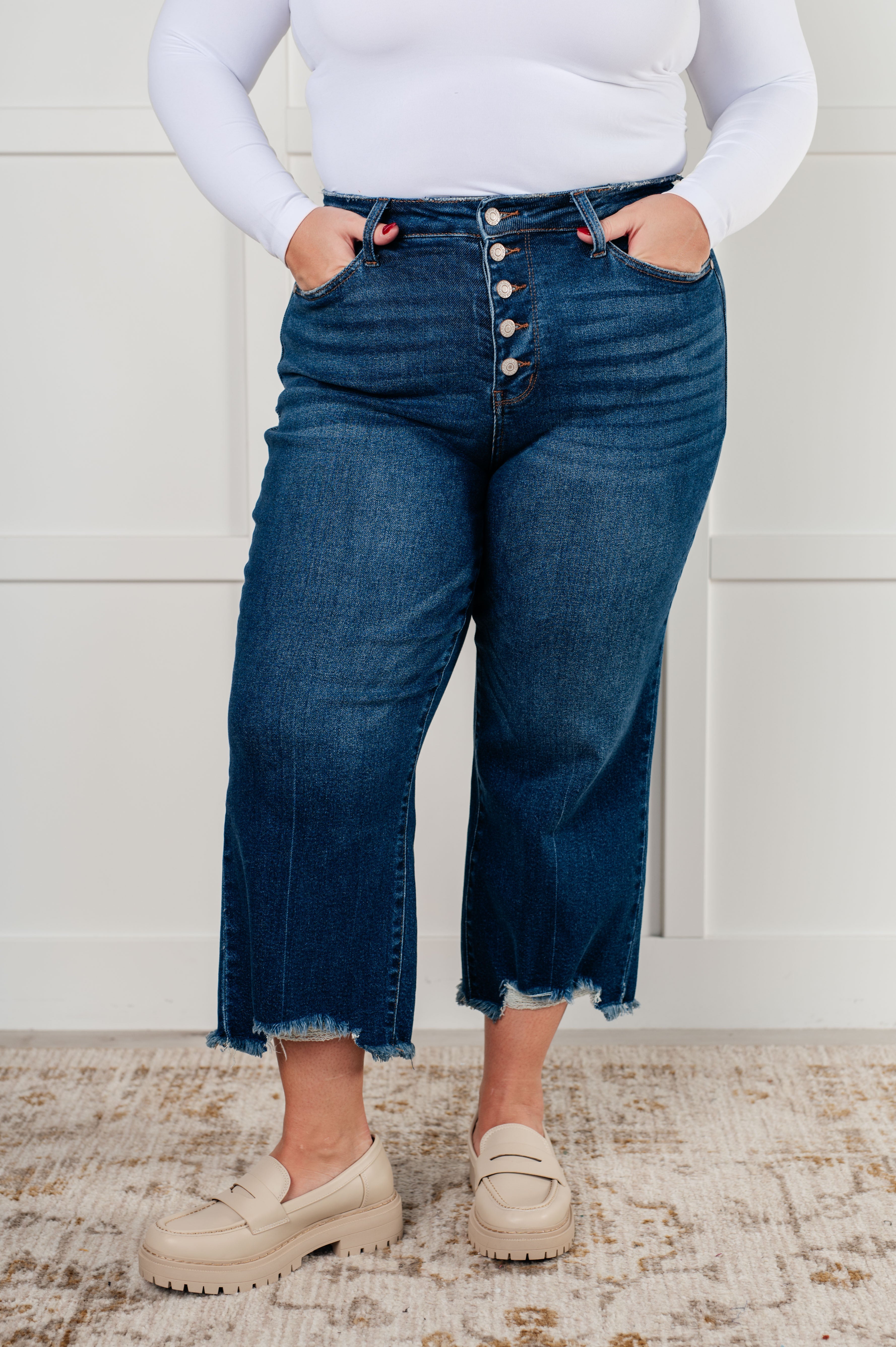 Judy Blue Janice High Rise Button Fly Wide Leg Crop Jeans Jeans