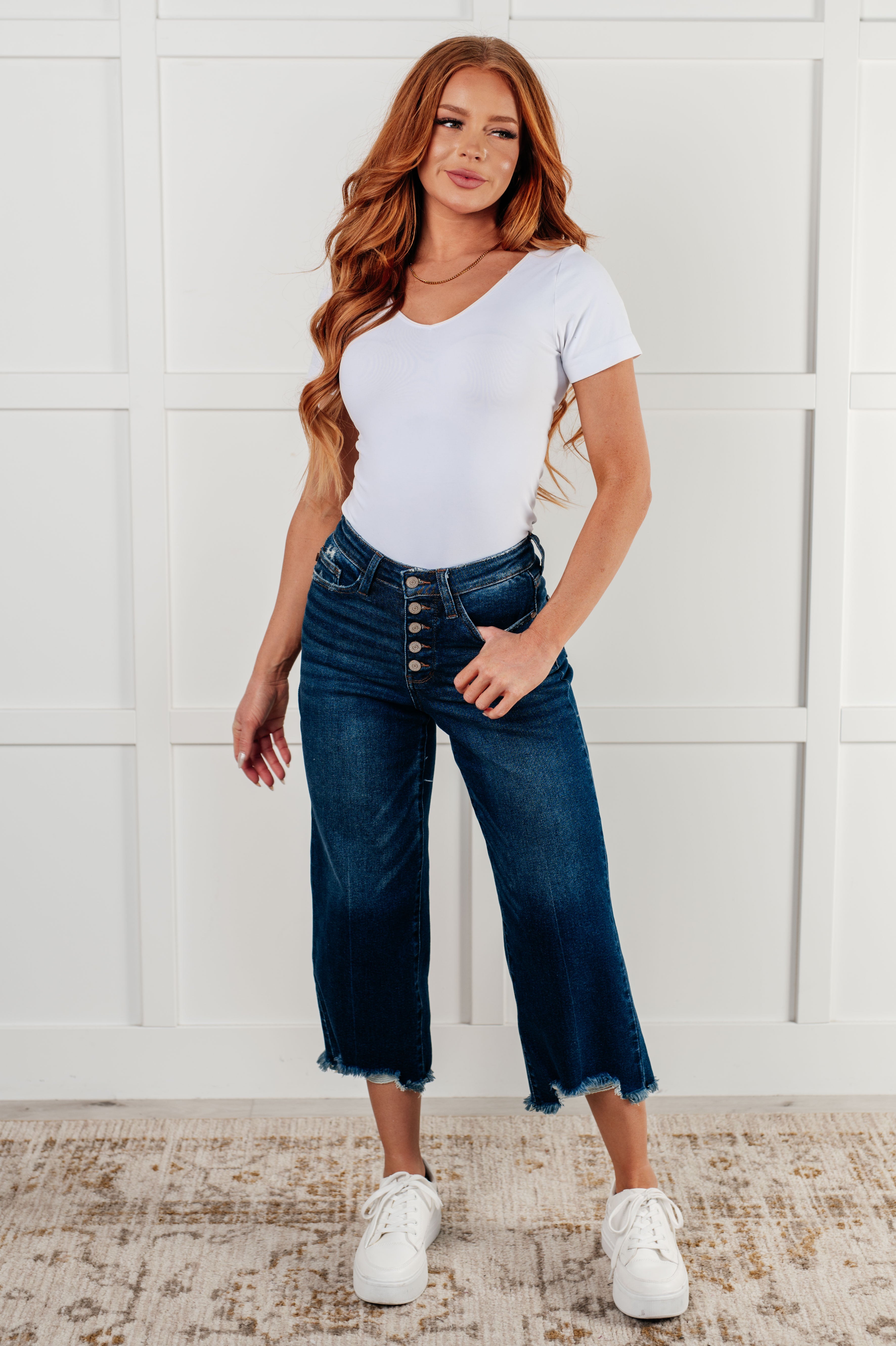 Judy Blue Janice High Rise Button Fly Wide Leg Crop Jeans Jeans