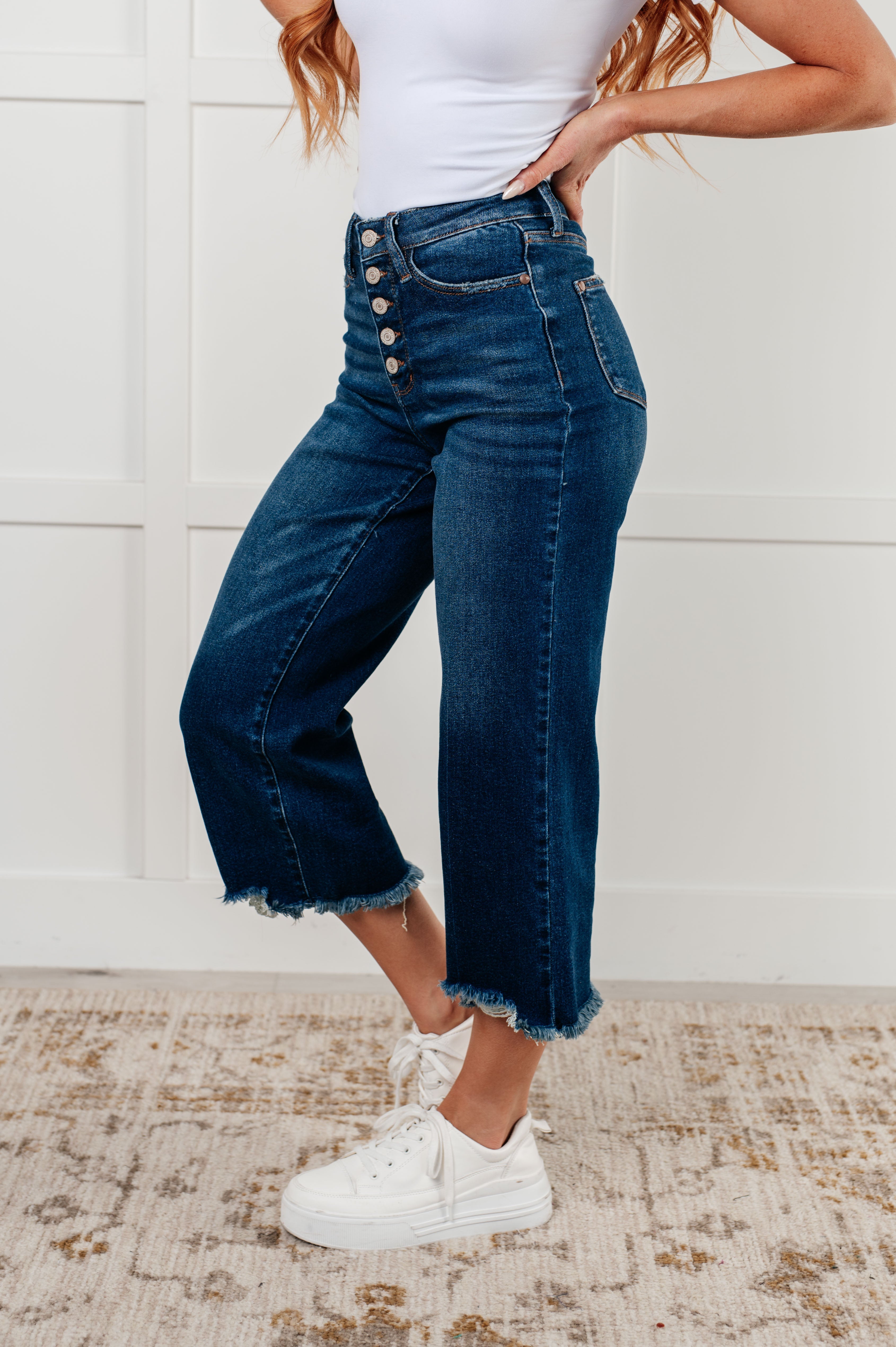 Judy Blue Janice High Rise Button Fly Wide Leg Crop Jeans Jeans