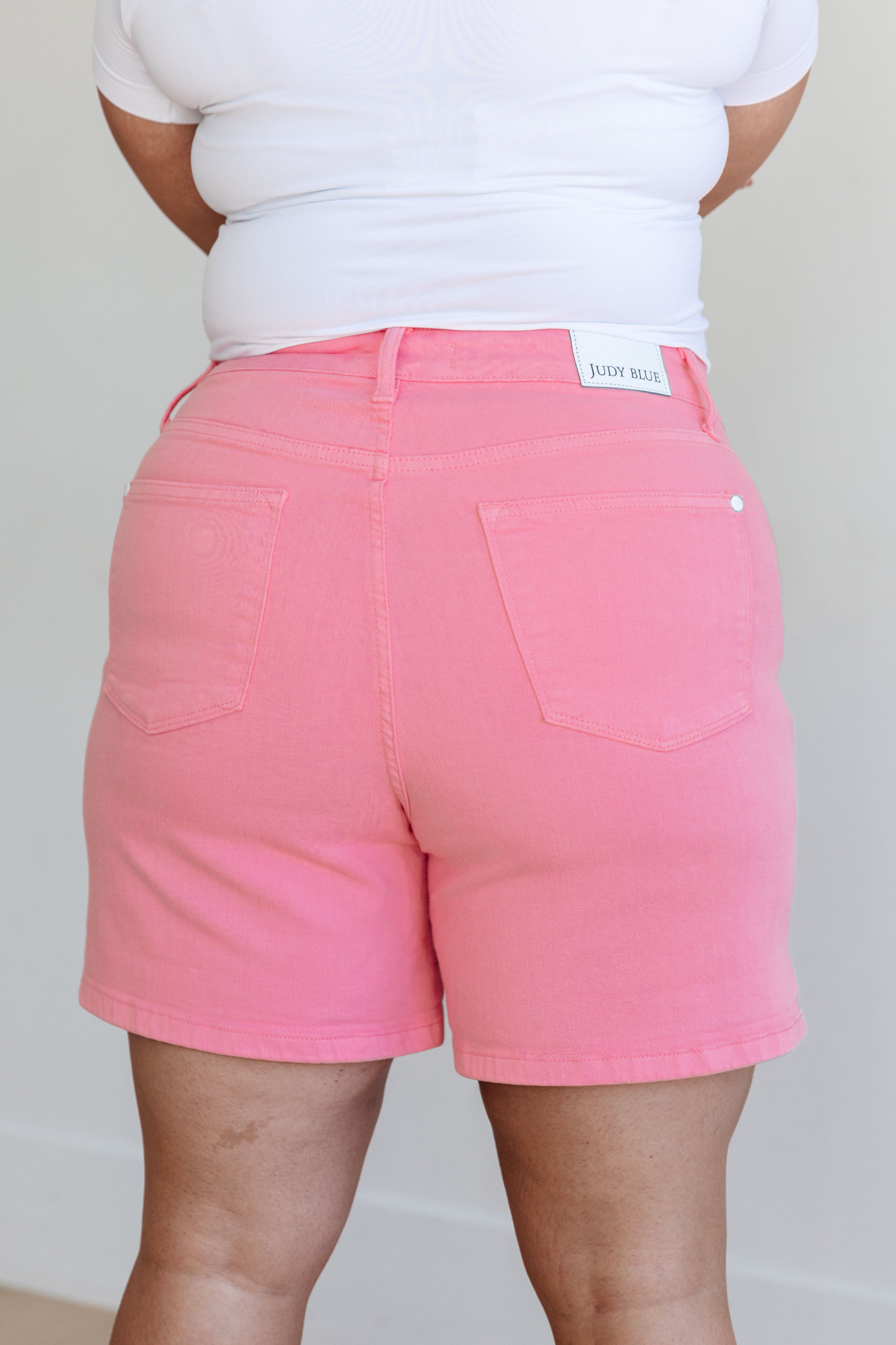 Judy Blue Jenna High Rise Tummy Control Top Cuffed Shorts in Pink Ave Shops