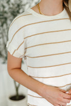 Blu Pepper Jump Into It Textured Knit Top in Mocha Stripe Womens