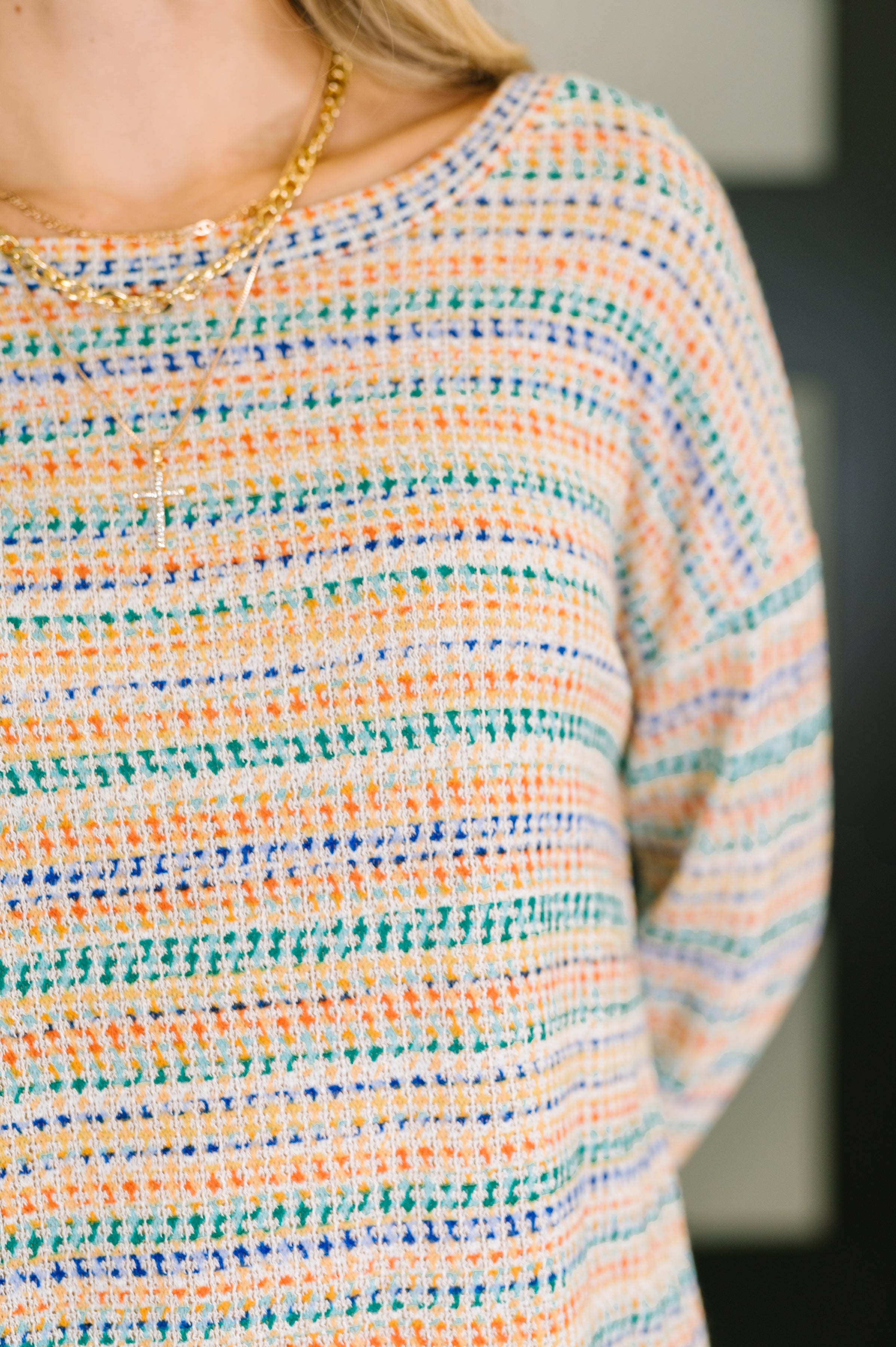 Haptics Just About Right Texturued Longsleeve Top in Multi Womens