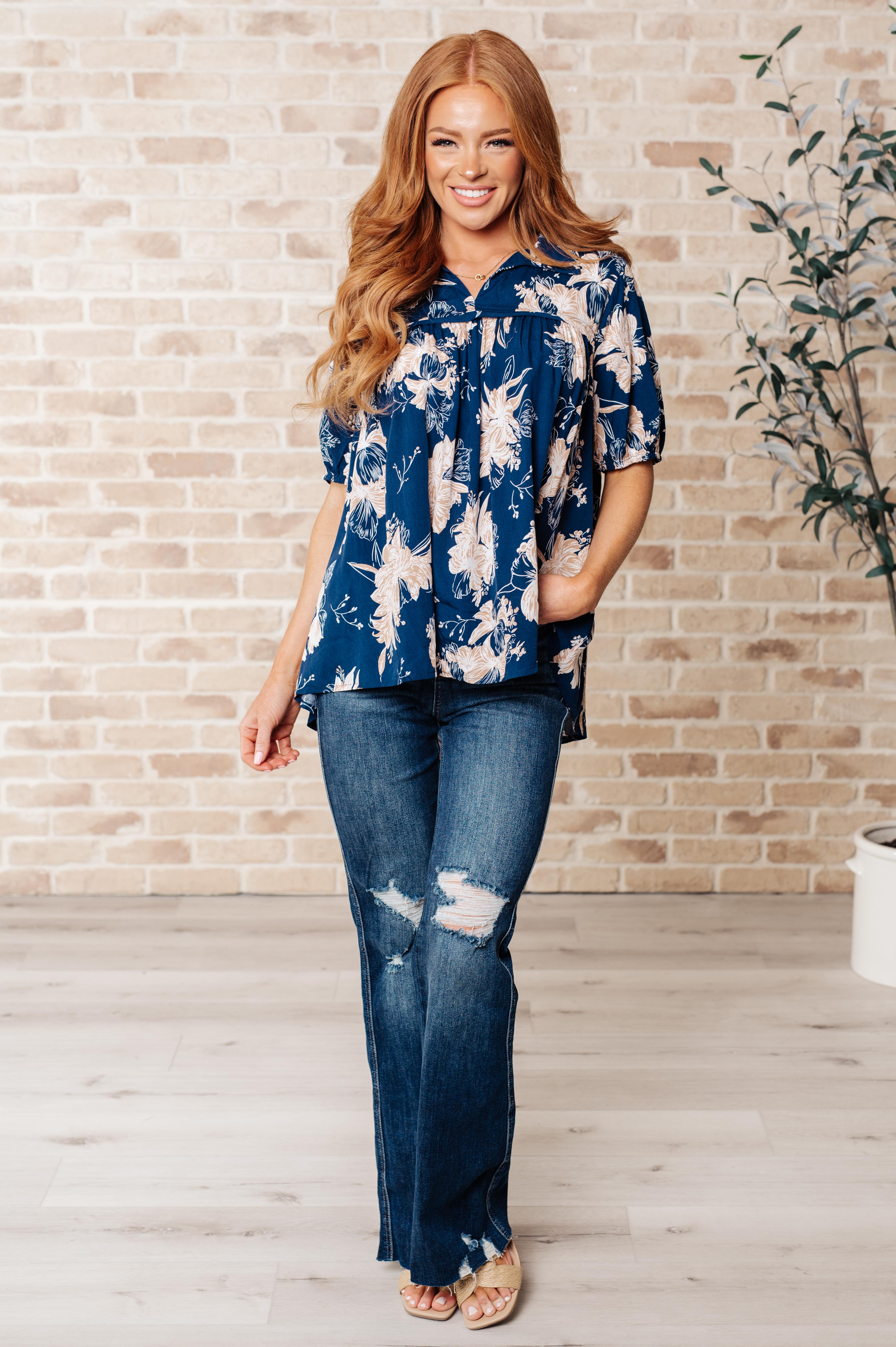 Jodifl Navy Just Coasting Floral Blouse – Ruby Idol Apparel