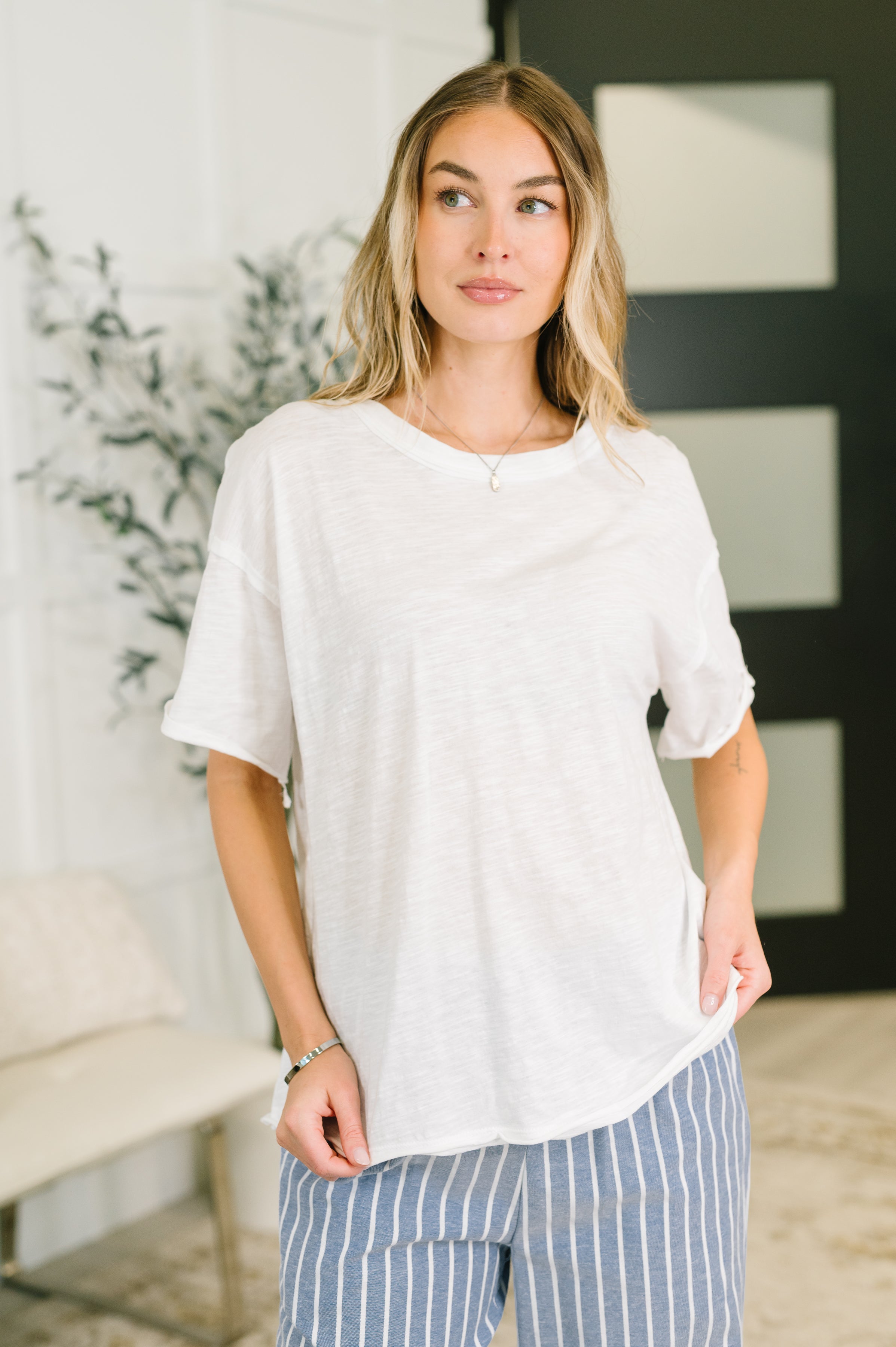 Dear Scarlett Just Like That Relaxed Heather Tee in Ivory Womens