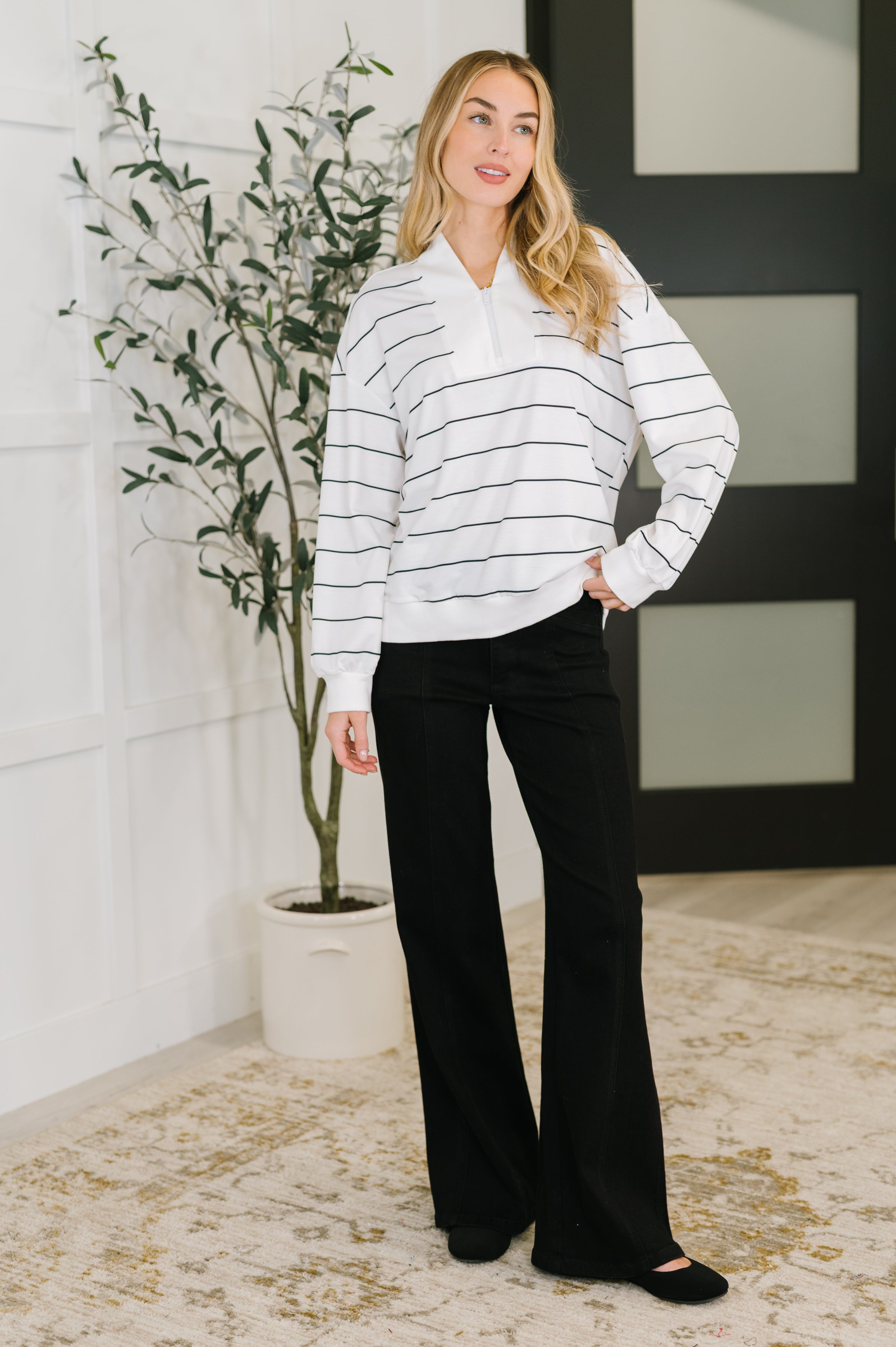 One Eleven North Just My Stripe Zipper Top Womens